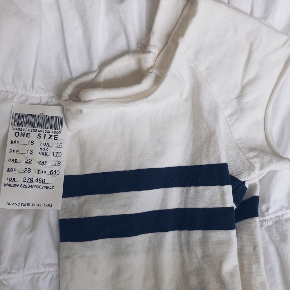 nwt brandy melville white and blue top